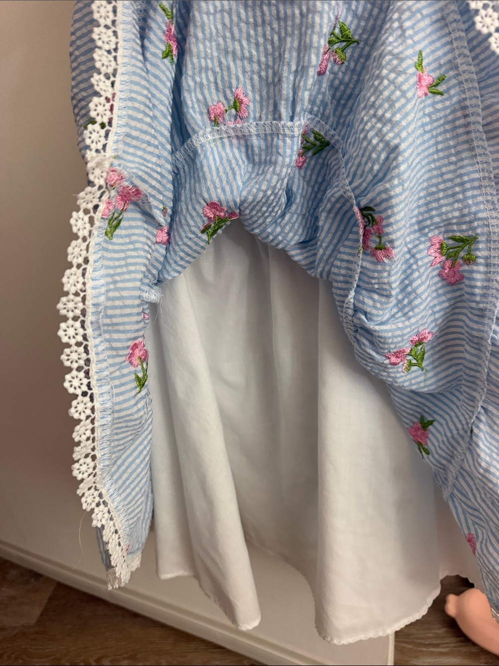 Macy's Blue Striped Smocked Floral Ruffle Dress - Picture 3 of 3